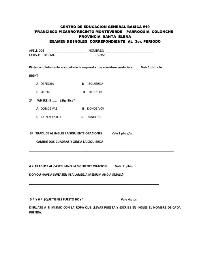 examen ingles basico